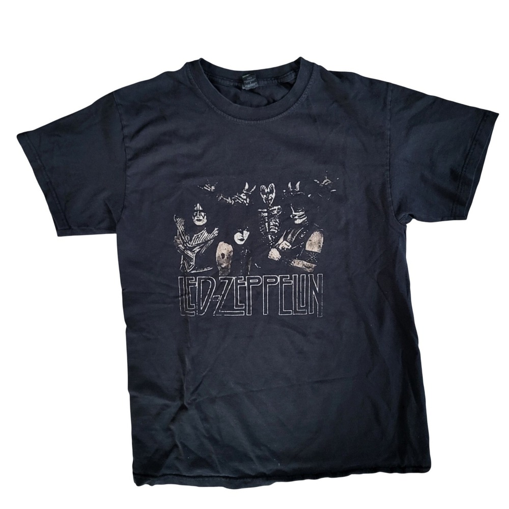 Led Zeppelin KISS Parody Graphic T-Shirt Black Small Rock Band Tee Distressed S